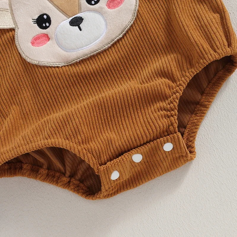 Baby Boys Girls Christmas Bodysuits Cartoon Elk Patchwork Sleeveless Button Corduroy Jumpsuits Newborn Clothes