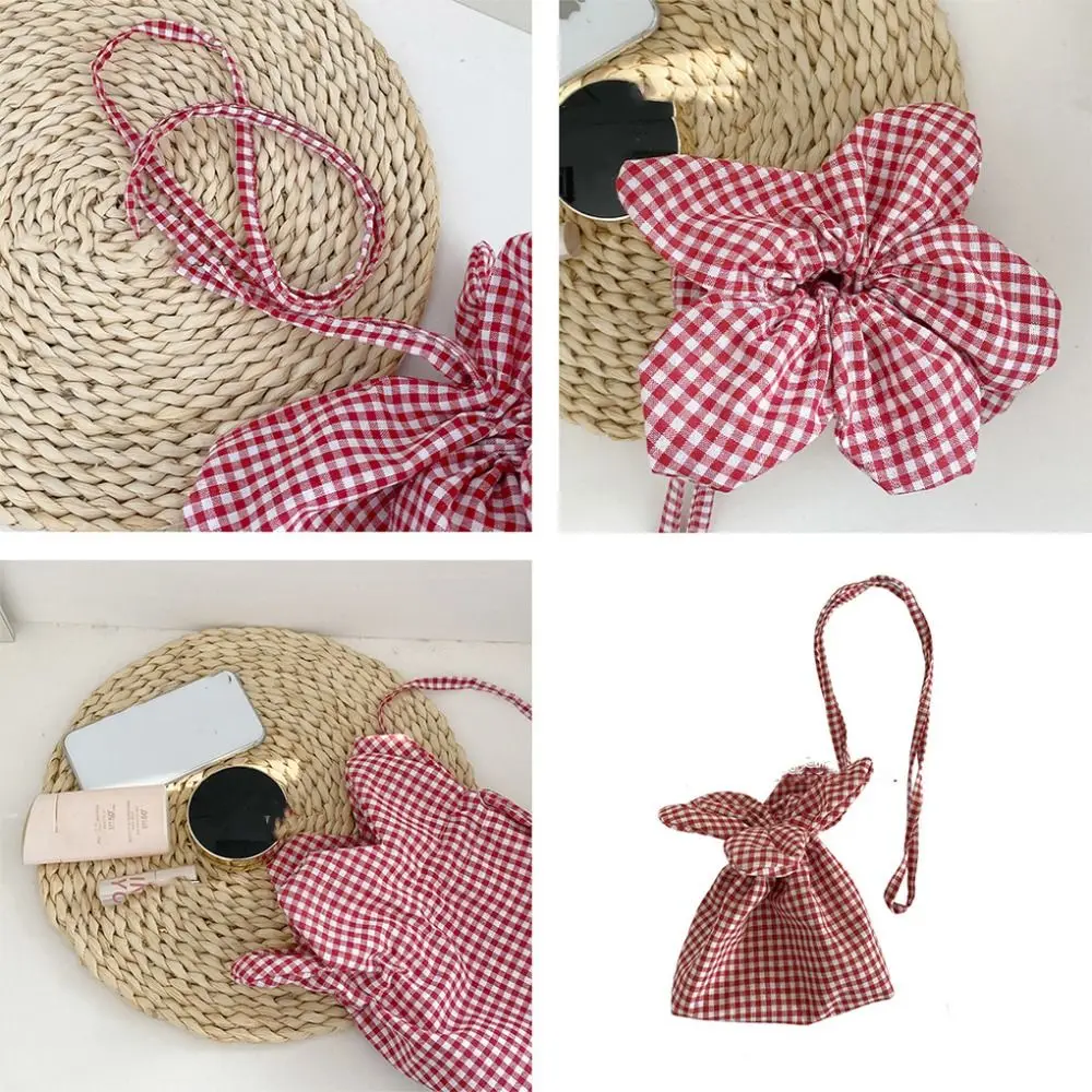 

Casual Bundle Pocket Flower Drawstring Bag Korean Style Storage Bag Flower Handbag Cute Plaid Denim Shoulder Bag Shopping