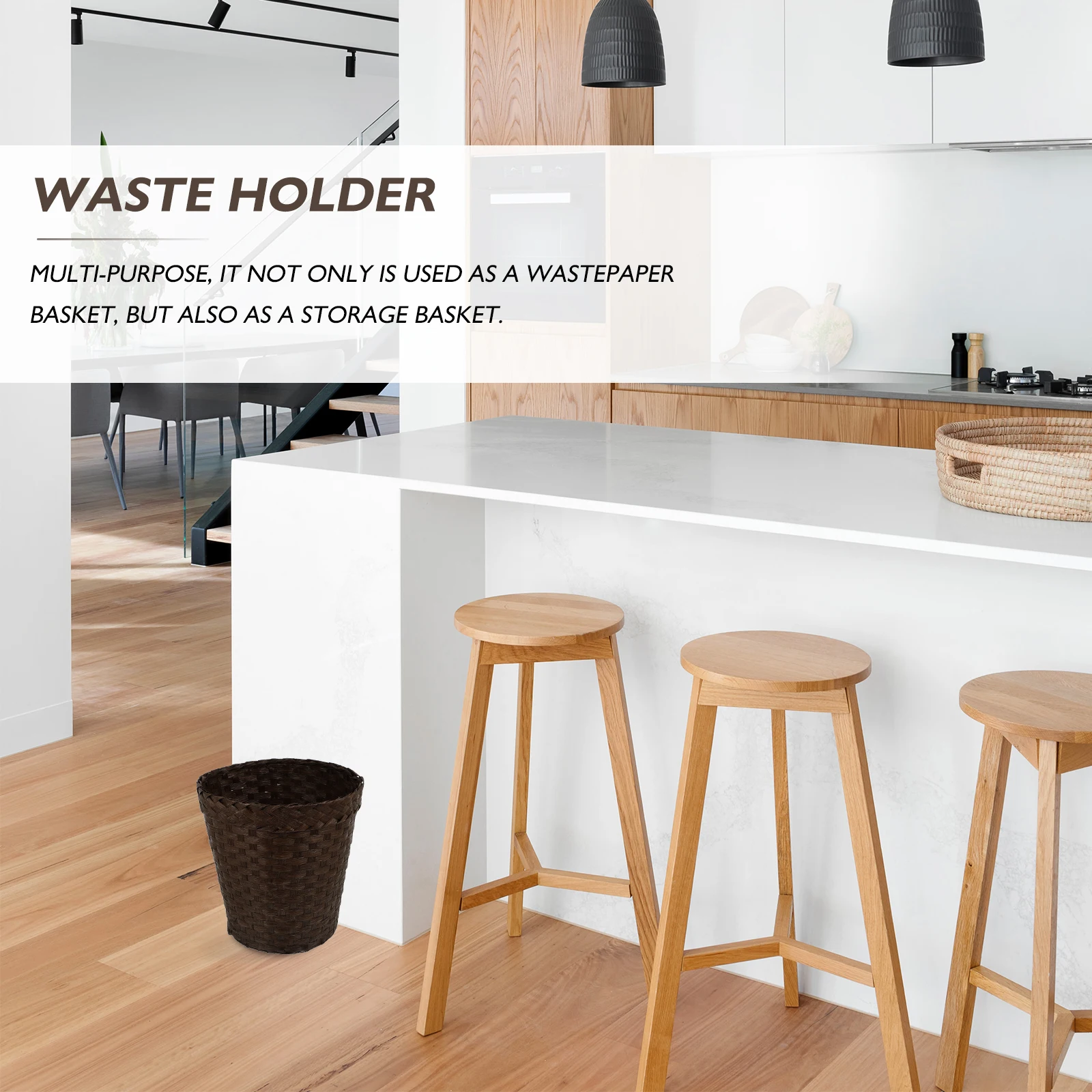 

Straw Woven Trash Can Decorative Storage Baskets for Bedroom Living Room Office Use Waste Paper Basket HomeTrashCan