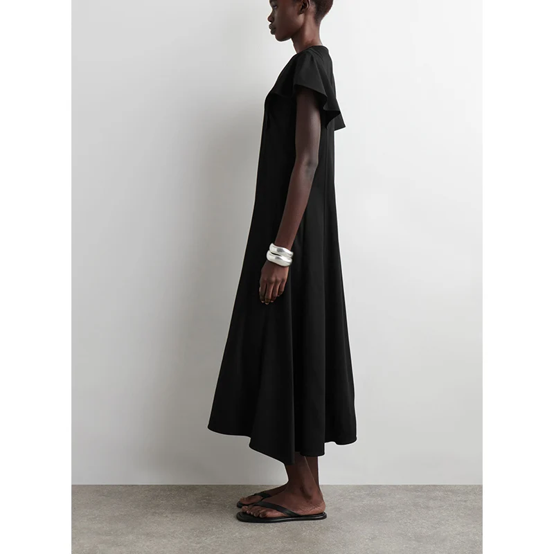 Zomer Nieuwe Dames Midi Dr Geplooide V-ne Stand pe Flng Sve 27284 Hoge Taille A-lijn Rok Polyestervezel