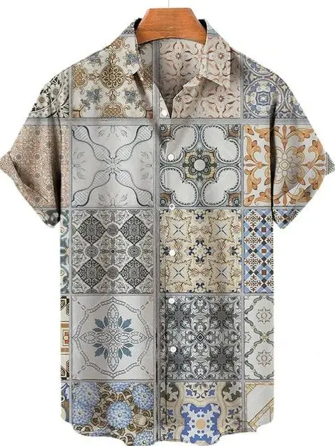 

Мужская летняя рубашка свободного кроя с 3D цифровым принтом, на пуговицах, стандартной длины, с заниженной линией плеча