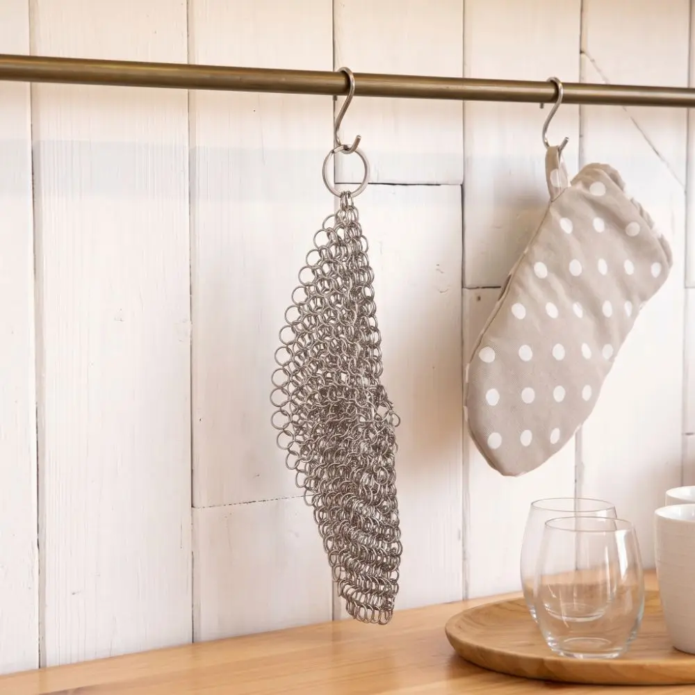 Stainless Steel Stainless Steel Scrubber Chainmail Link Design Rust-Proof Chainmail Scrubber Easy to Clean Silver