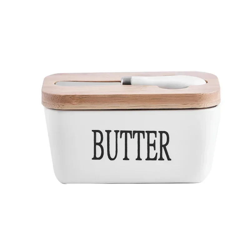 Tableware Butter Container Ceramic Box Restaurant Sealed Storage Box Cheese Boxwith Knife Butter Slicer Butter Dish