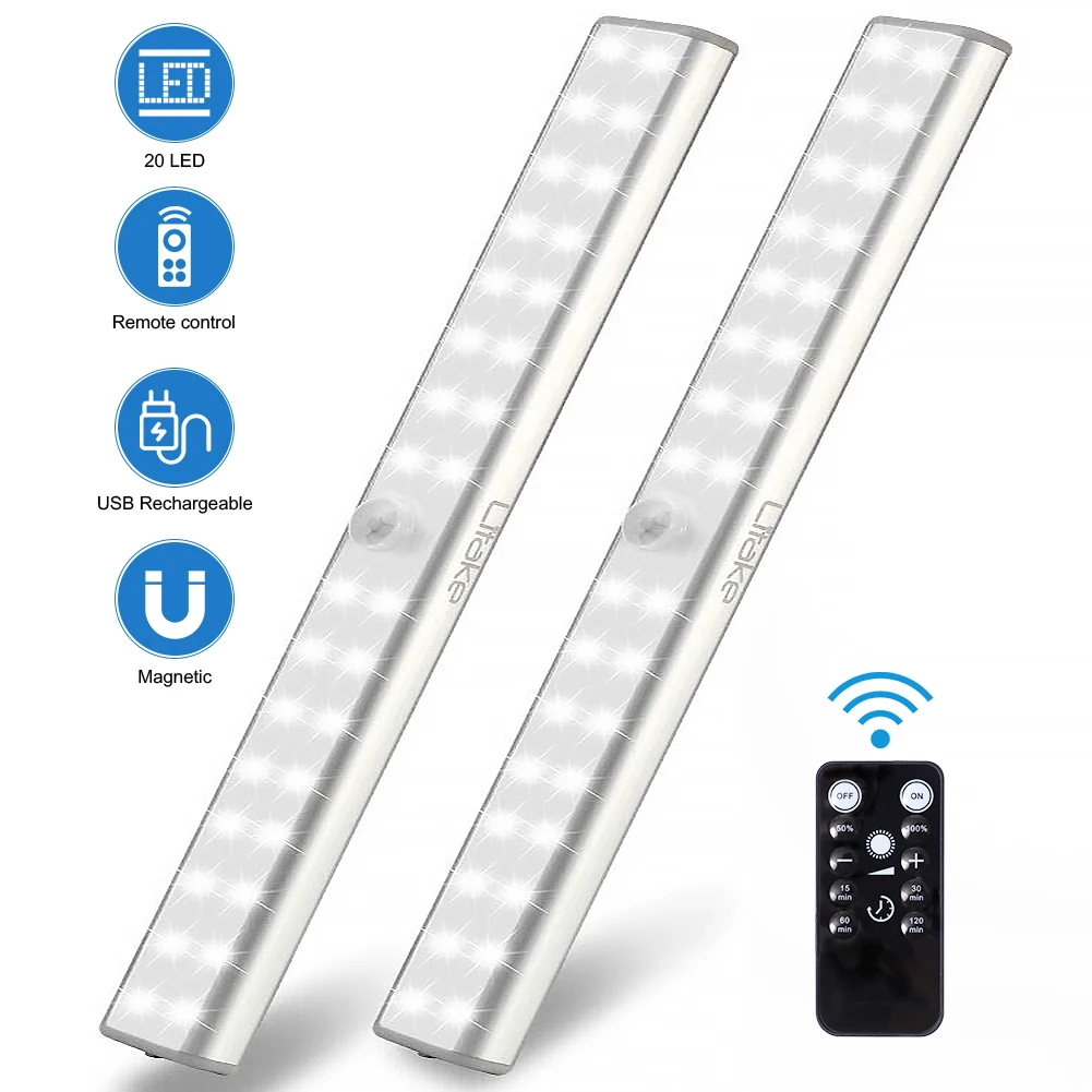 

2pcs 32 LED Remote Contorl Under Cabinet Lighting Wireless, Rechargeable Magnetic Closet Light Bar, 220lm, Dimmable