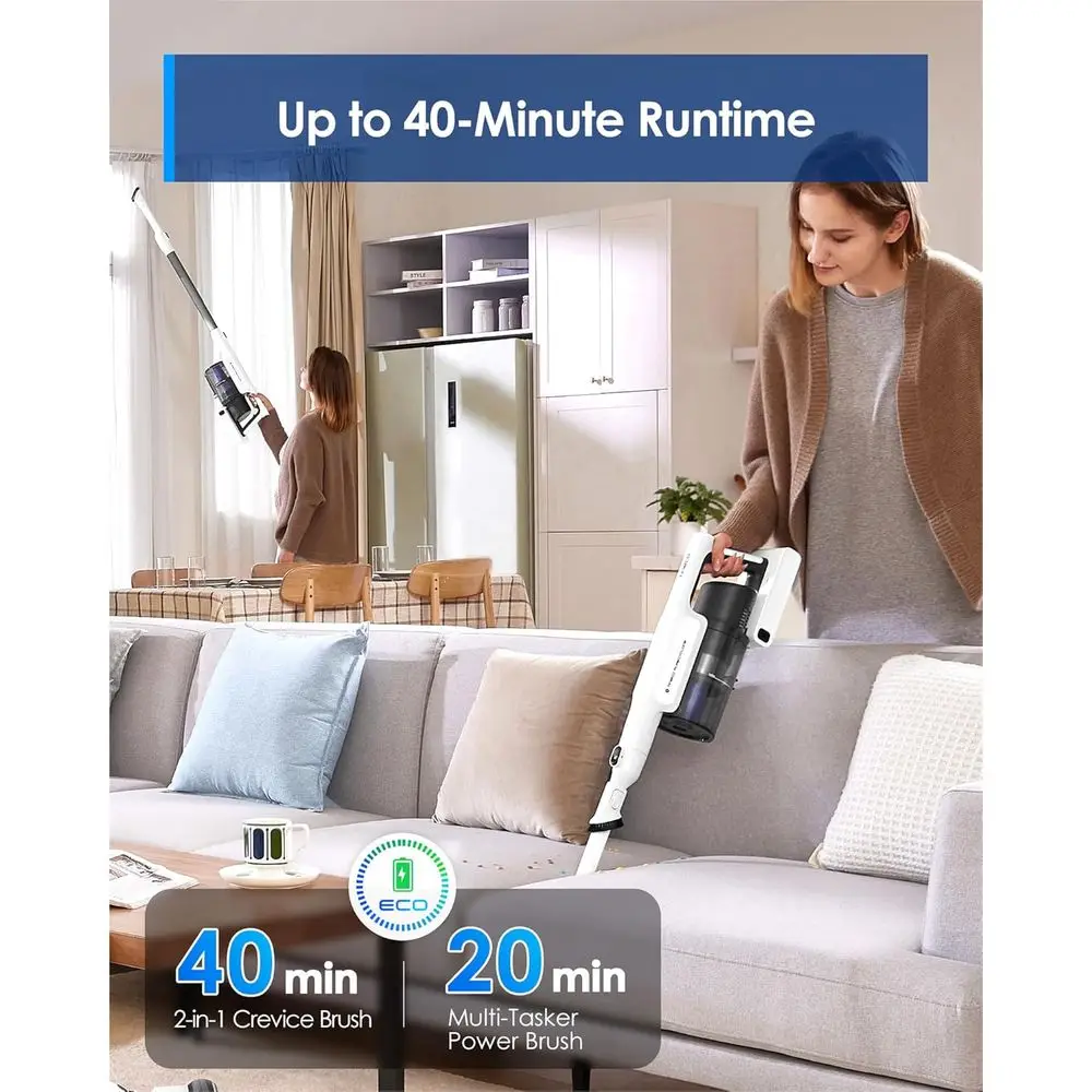 A20 Cordless Stick Vacuum Cleaner, Powerful Suction, 3 Modes for Multi-Level Messes, 1L Larger Dustbin, Ergonomic Dual-Handle De