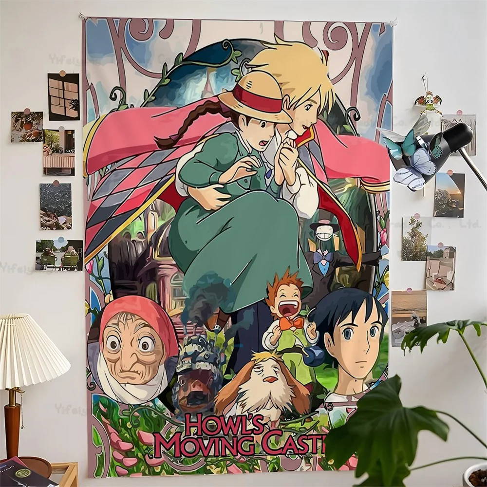 Studio Ghibli Howls Moving Castle Tapestry Art Printing Japanese Wall Tapestry Anime Wall Hanging Home Decor