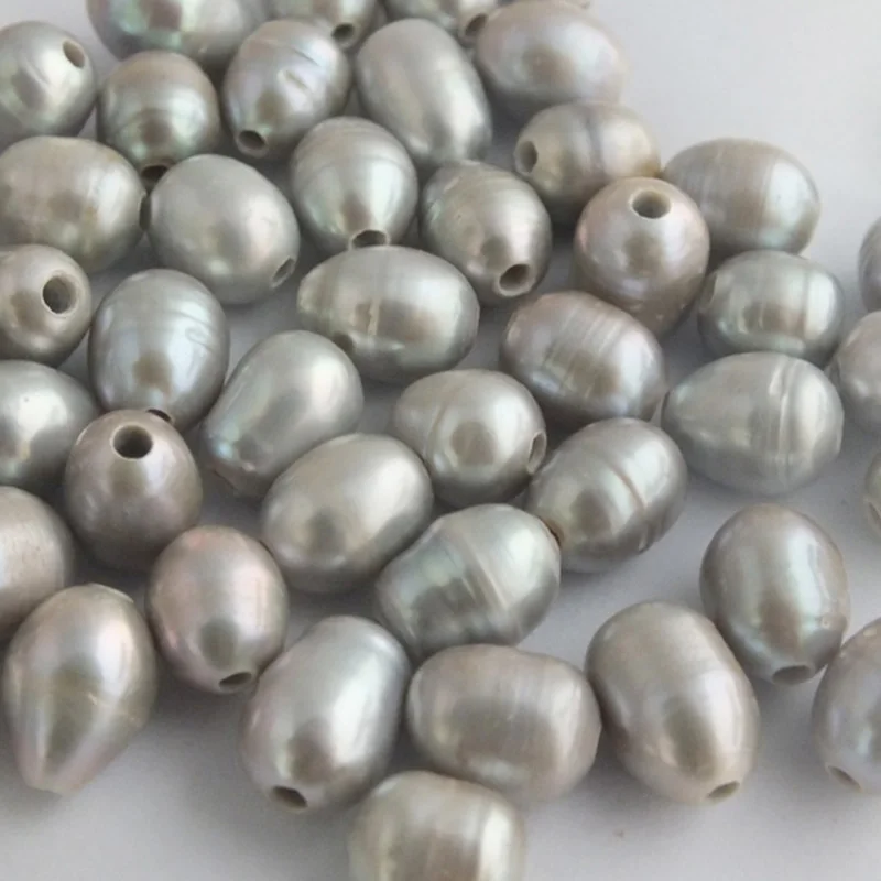 200pcs/lot Grey 9-10mm Rice Pearl With 2mm Big Hole Loose Pearl