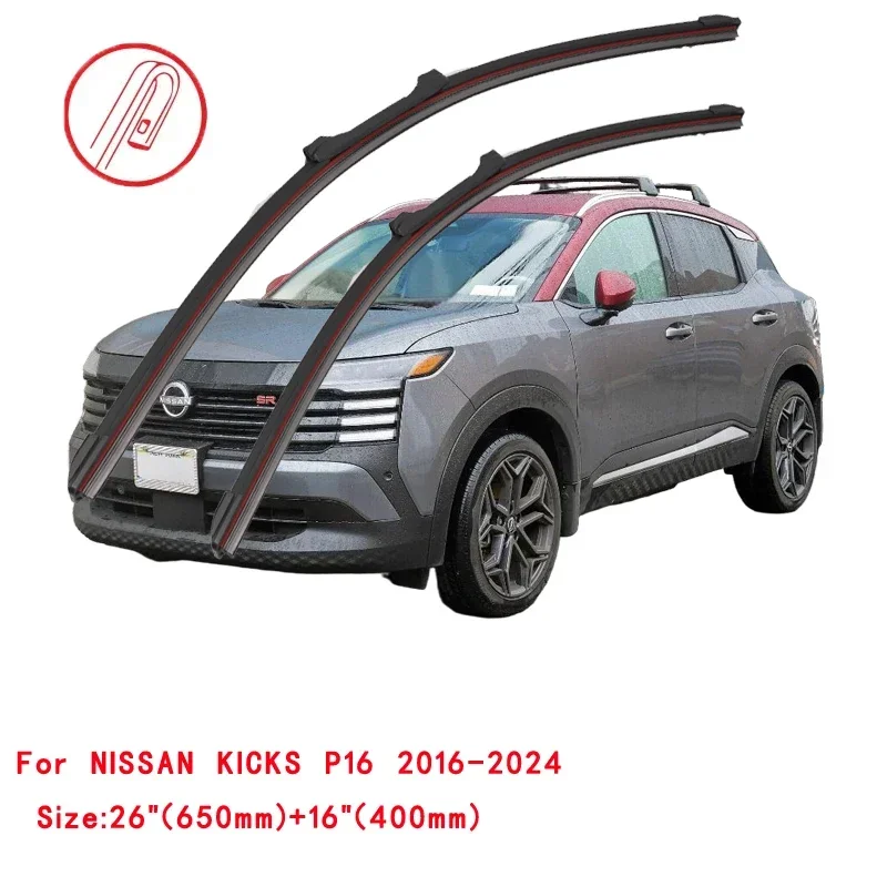 For NISSAN KICKS P16 2016-2024 Car Windshield Wiper Blade Front Windscreen Brushes Washer Accessories Cleaning Replacement Parts