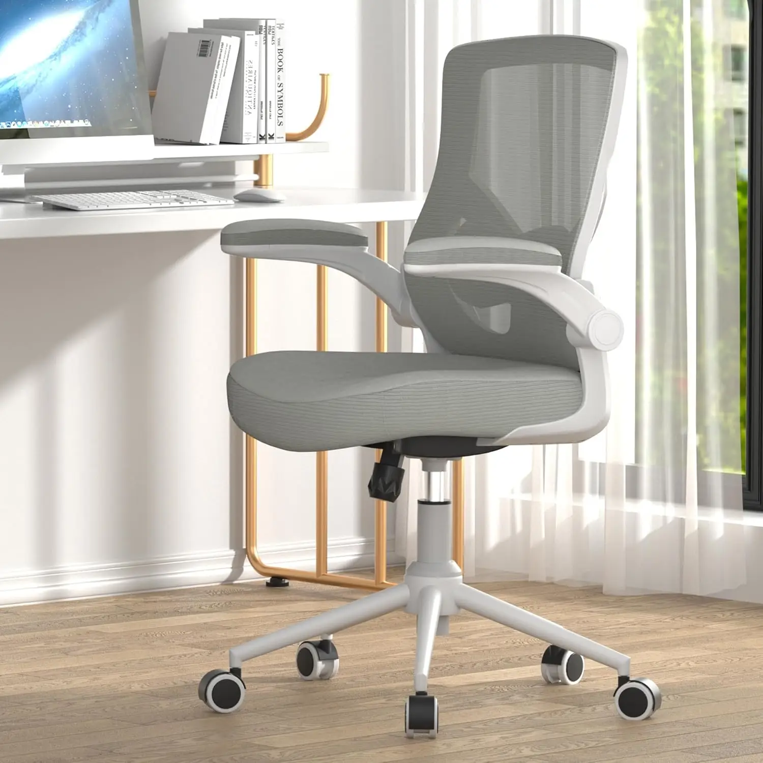 

High Back Office Chair, Adjustable Height, Ergonomic Design, Lumbar Support, Padded Flip-up Armrest, Swivel Task Chair