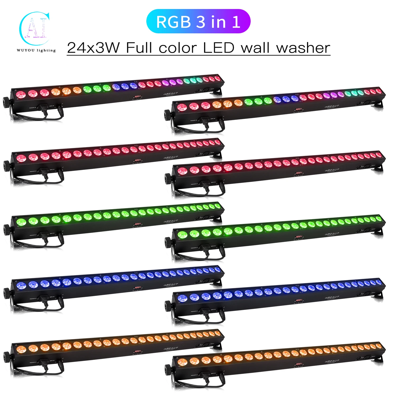 10Pcs/Lots 24x3W RGB 3 in 1 LED Wall Washer Indoor Color Wall Light Strip Light DMX Control Professional DJ Disco Equipment