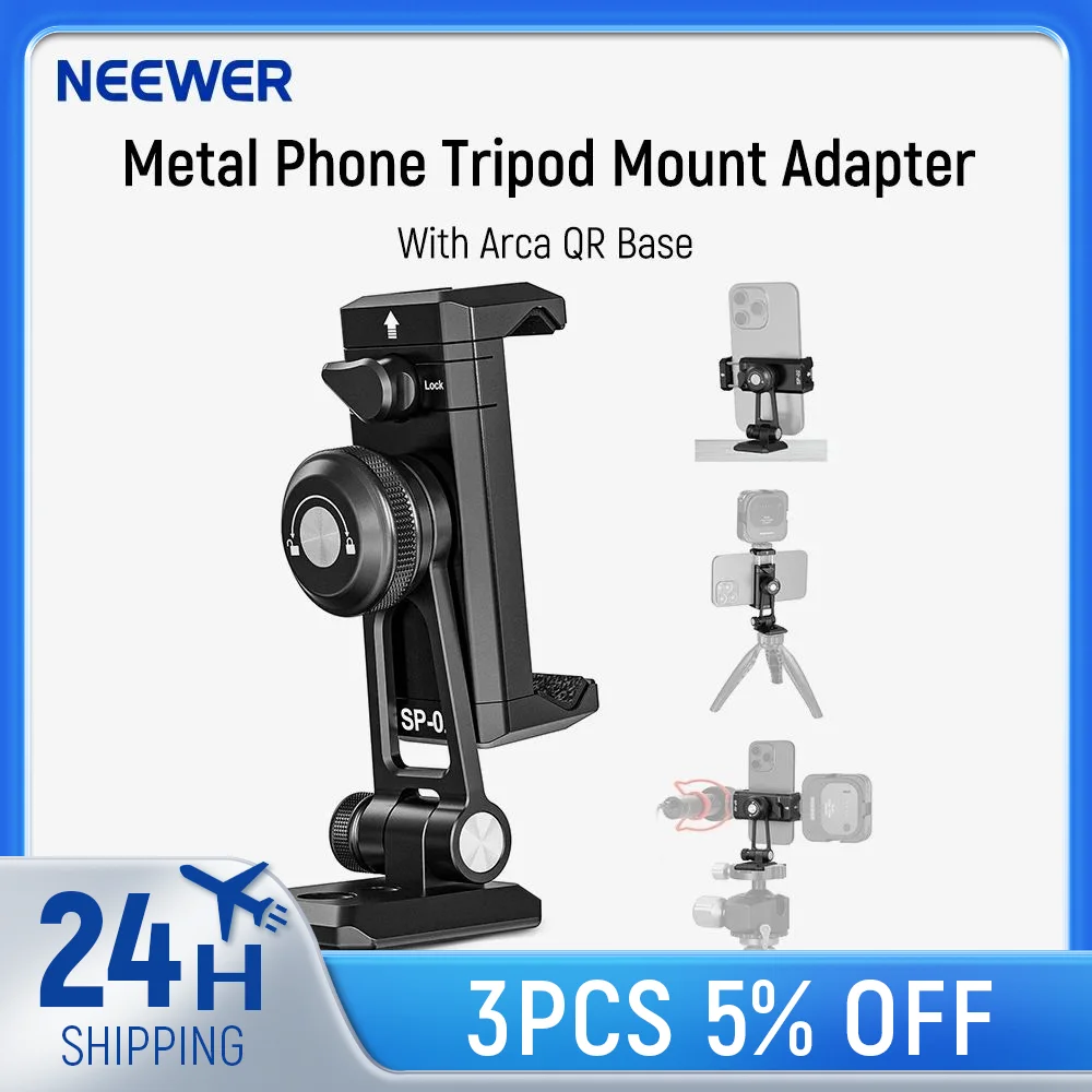 

NEEWER Metal Phone Tripod Mount Adapter with Arca QR Base, Cold Shoe, 360° Swivel 180° Tilt, Phone Holder Compatible with iPhone