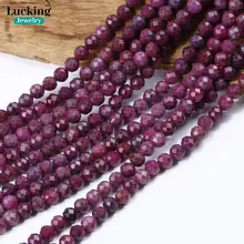 Contas facetadas de rubi natural de 2-4 mm – Contas de pedras preciosas soltas para fazer joias DIY, pulseiras de cristal de cura, materiais de artesanato