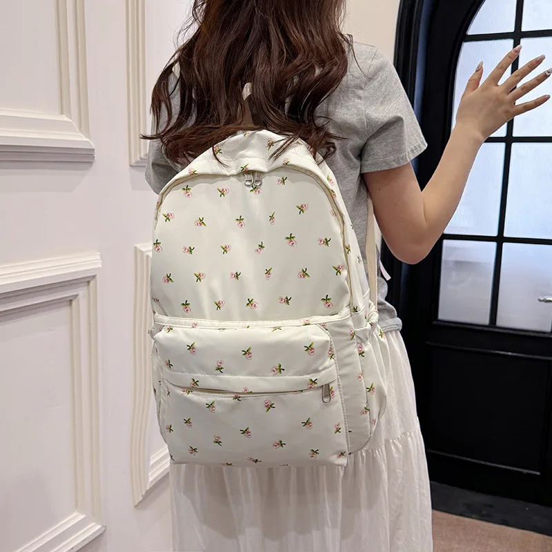 Mochila vintage con estampado floral para niñas: linda mochila escolar estética para estudiantes, mochila liviana Boho Chic