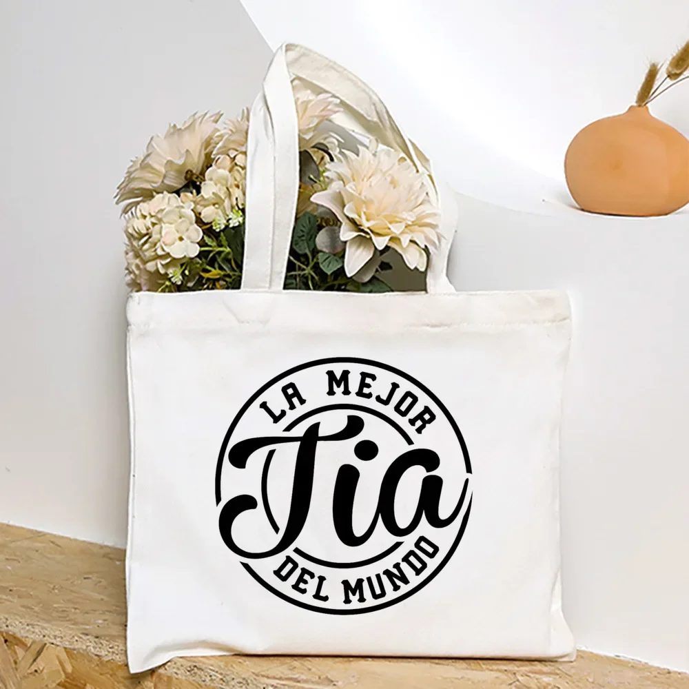 أفضل عمة في العالم الإسبانية المطبوعة حقيبة نسائية صغيرة حقيبة قماش أكياس التسوق حقيبة كتف الإناث عيد ميلاد عطلة Gifta ل Tia