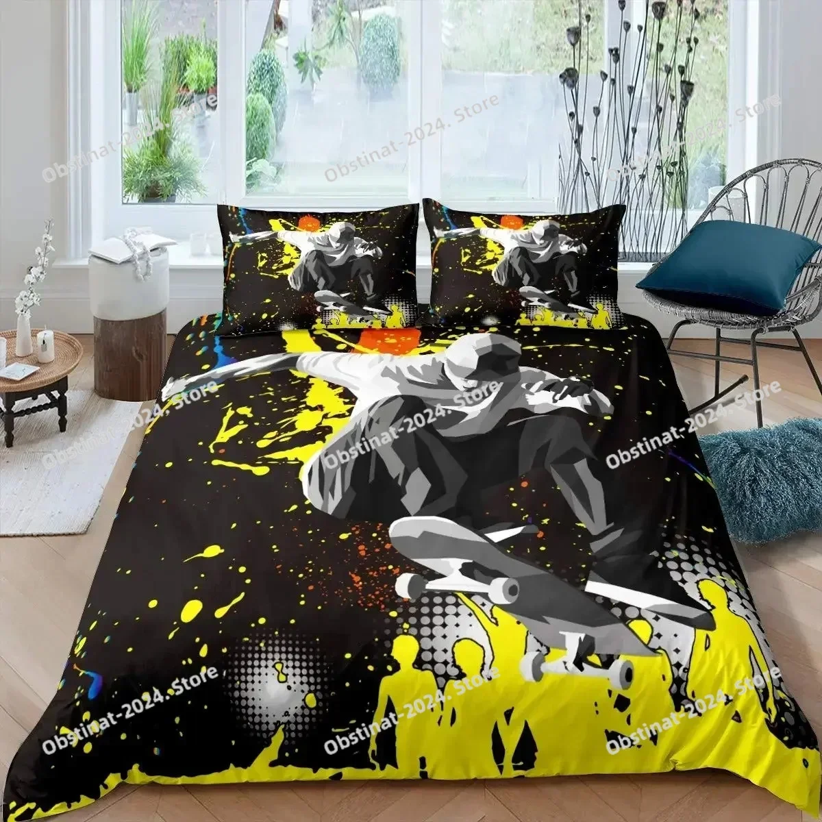 

Skateboard Duvet Cover Boys Teens Sports Comforter Cover Microfiber Graffiti Art Twin Bedding Set Double Queen King Size