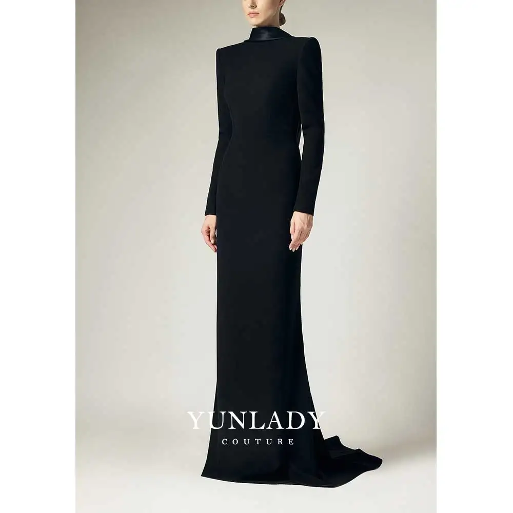 YUNLAN Gorgeous Emirates Black Long Sleeve Crepe Gown 2024 Wedding Formal Guest Party Dress Women Performance Evening Gown