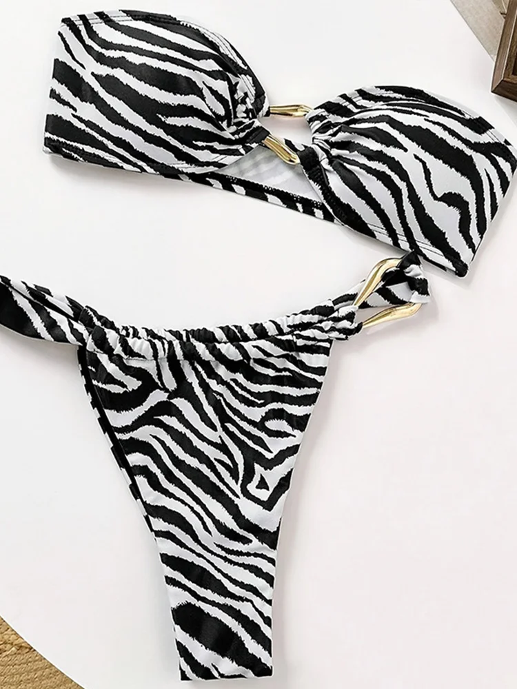 Sexy Striped Strapless Bikini 2 Piece Set Women Split Swimsuit High Waist Beach Bikini 2026 New Summer Swimwear Bikinis Set