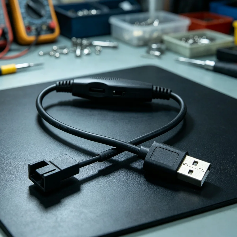 USB to 4-Pin Fan Adapter Cable Set 2 pcs with 5V to 12V Voltage Step-Up and Integrated Power Switch for Standard Fans