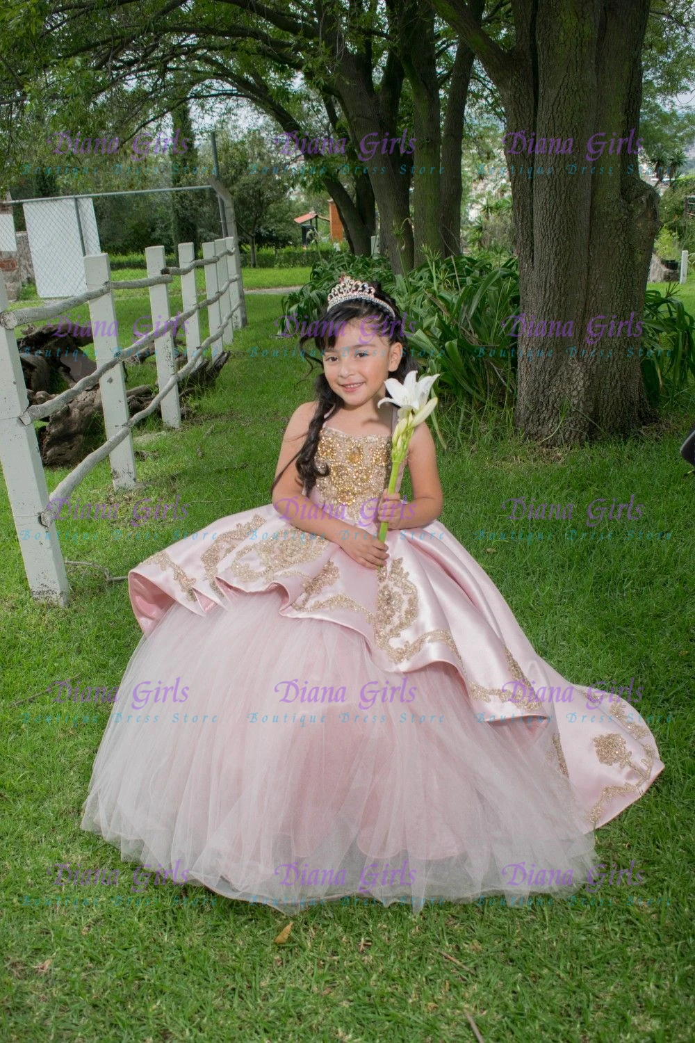 

Quality Little Princess Girls Pink Satin Fluffy Applique Flower Girl Dress for Wedding Ball Birthday Party Evening Ball Gowns