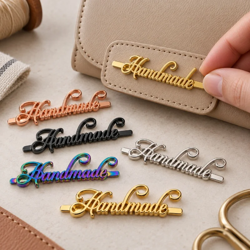 10Pcs 10x50/12x50mm Metal Bag Label Buckle Handbag Nameplate Leather Insert Button Clothing Decorative Tag DIY Craft Accessories