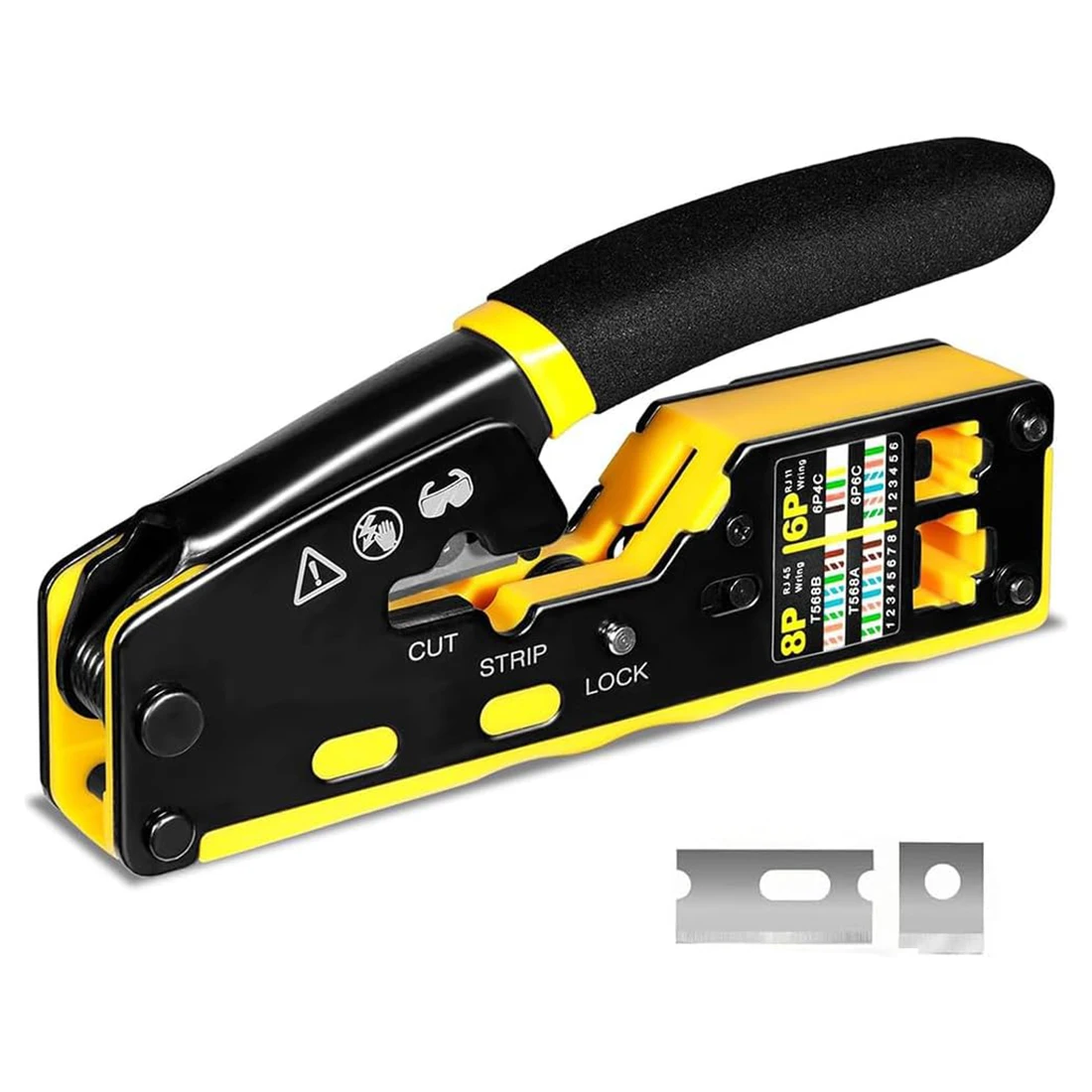 RJ45 Crimpzange Ethernet Crimp Tool Crimper für RJ11/RJ12 Standard, RJ45 Pass Through Connectors, Gelb