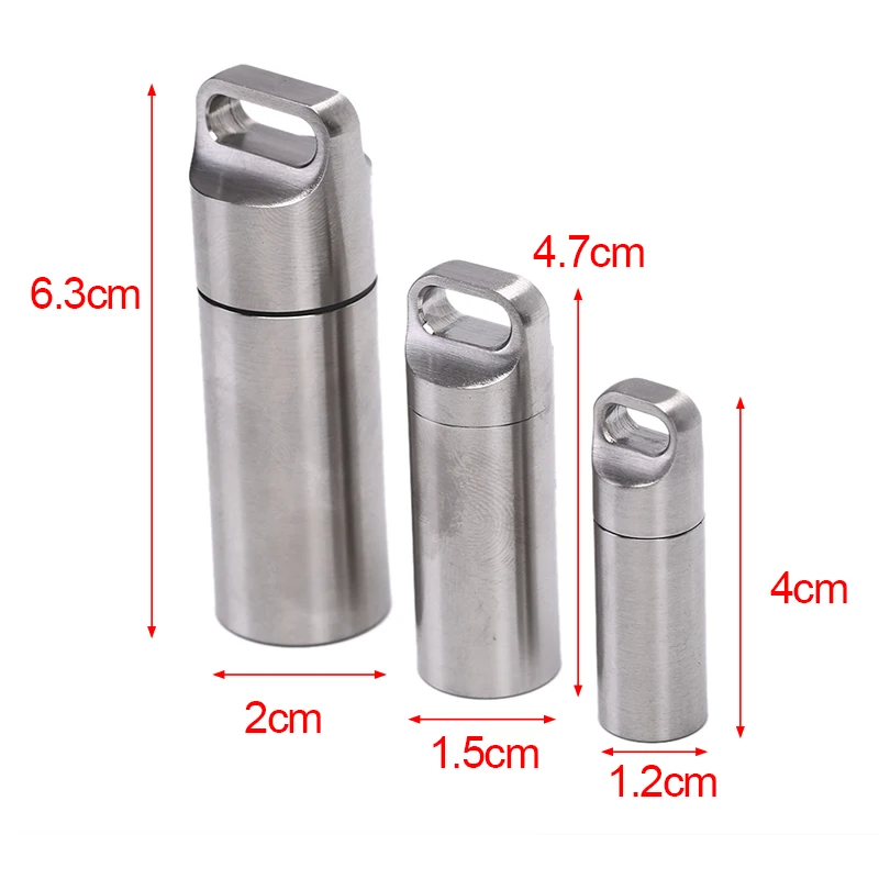 Silver Stainless Steel Waterproof Capsule Seal Bottle Outdoor Survival Pill Box Container Pill Tank 20g/34g/53g For Hiking