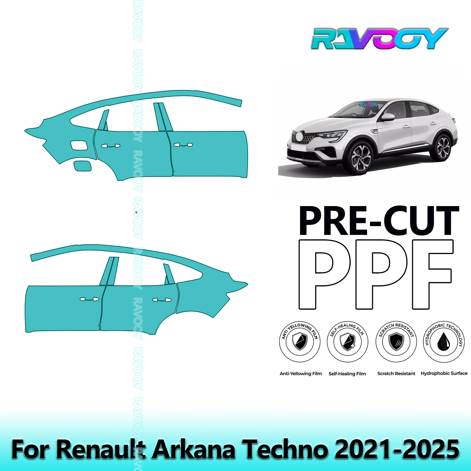 لرينو أركانا تكنو 2021-2025 8.5mil واضح ماتي قبل قطع باب PPF ومجموعة عمود A/B مجموعة طبقة حماية الطلاء من البولي يوريثان #1