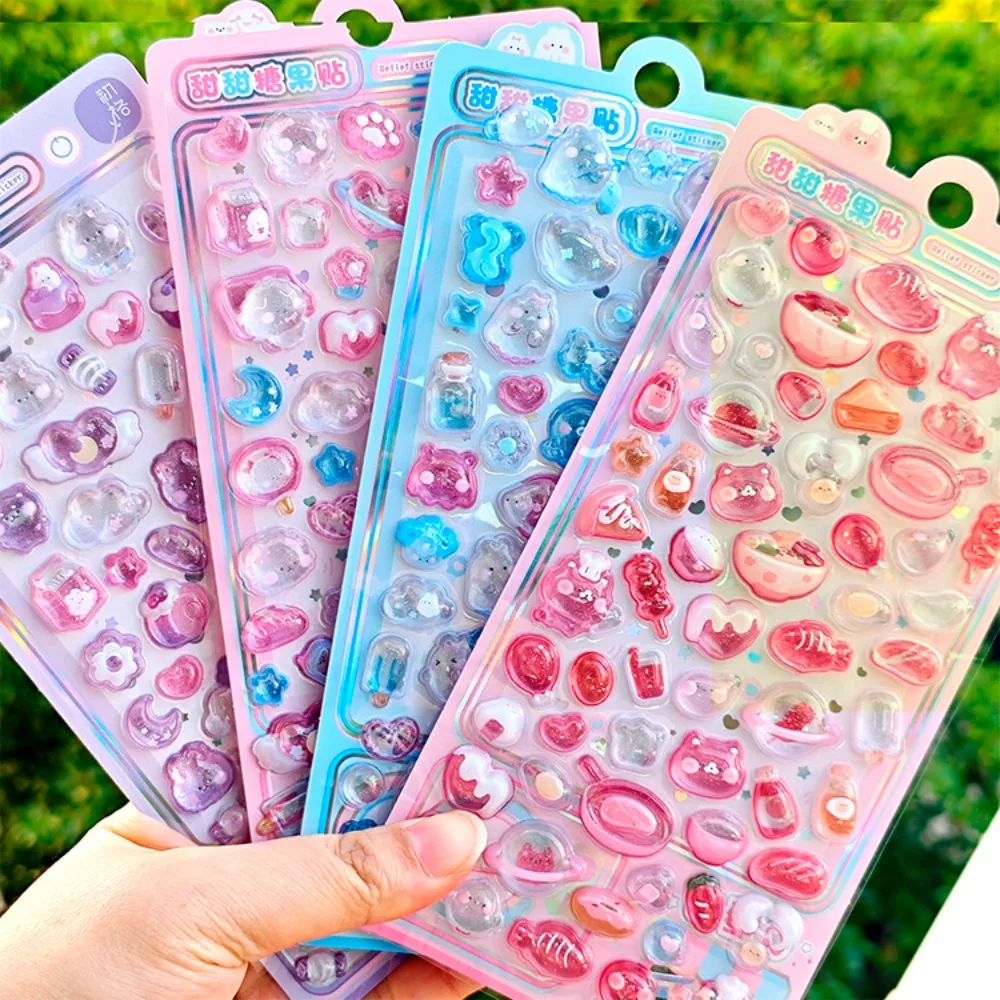 

1 Sheet Kawaii 3D Relief Drop Dessert and Food Series Sticker Cute DIY Laptop Water Bottle Phone Case Decorative Stickers