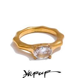 Yhpup 678# AAA Bling Cubic Zirconia Golden Cast Technology for Ring Women Stainless Steel Bling Jewelry Fashion Accessories Gift
