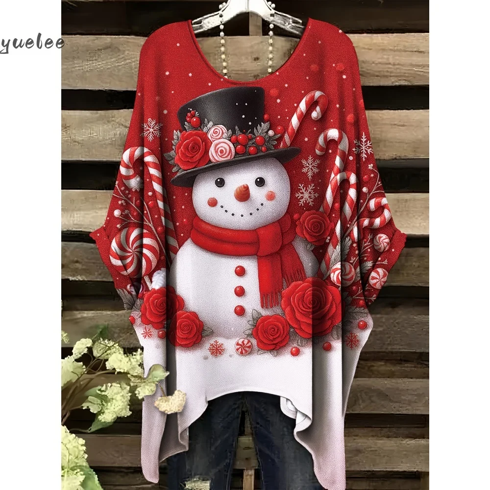 Natal boneco de neve impressão 3d sweatshirts moda feminina casual streetwear em torno do pescoço assimétrico pulôveres de cânhamo topos roupas femininas