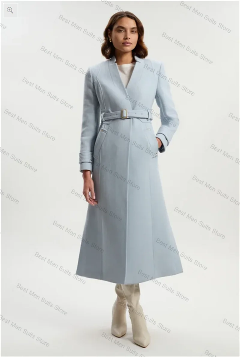 

Cashmere Wool Women Suit 1 Pcs Blazer Prom Dress Light Blue Winter Autumn Warm Formal Office Jacket Customized Wedding Overcoat