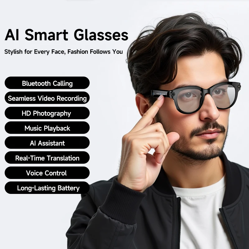 Smart Glasses 800W Pixel Camera Bluetooth Call Voice Translation Video Recording AI Photo Recognition Sunglasses for Men Women