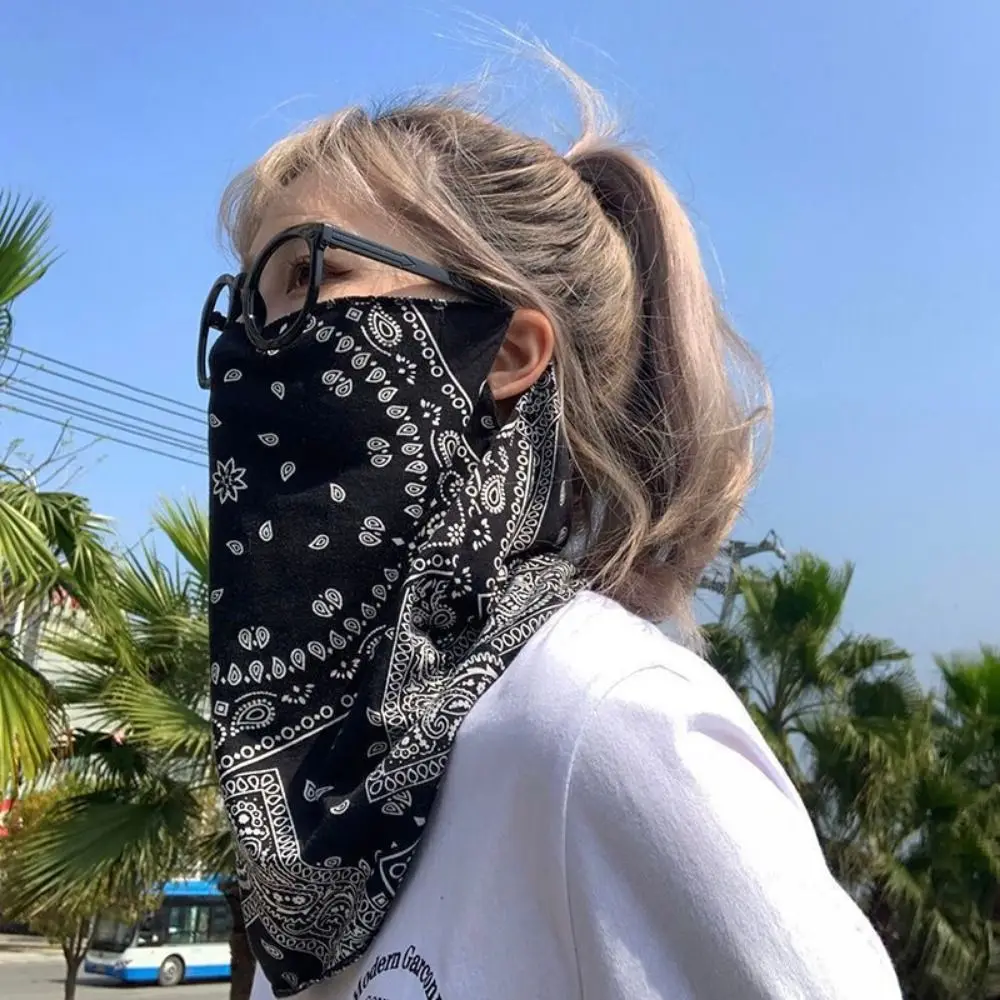 Sunscreen Face Scarf Summer Ice Silk Mask Hanging Ears UV Protection Sun Protection Face Cover Half-Face Neck Protection