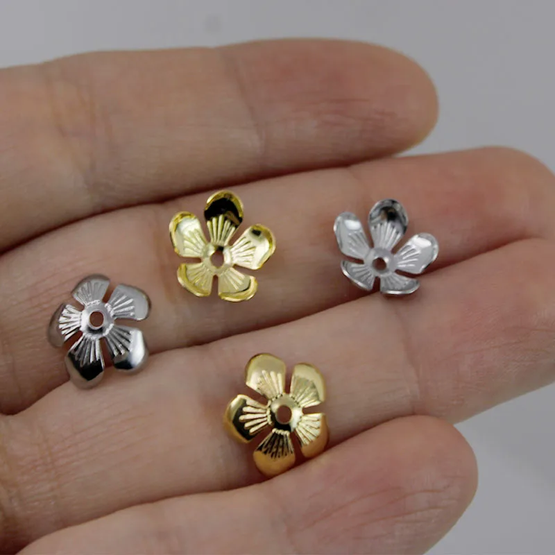 50pcs 11mm Stainless Steel Flower Bead Caps Gold Color Metal Loose Spacer Bead Caps for Jewelry Making DIY Component Accessories