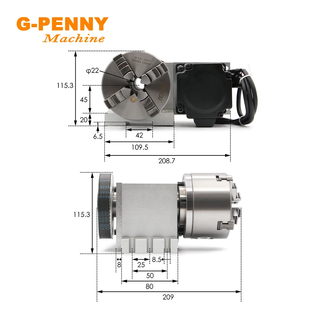 Imagem -02 - Axis 100 mm Tailstoc Cnc Dividindo a Cabeça Rotação a Eixo Kit Nema34 86hs45n & Hbs86h Circuito Fechado Motor de Passo 4jaw 4th