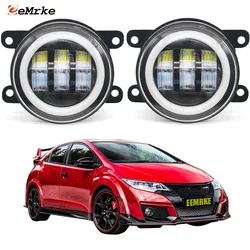 Led Fog Lights PTF 30W W/ Lens for Honda Civic Type R 2015 2016 2017 Turn Signal Angel Eye Car DRL Halo Fog Driving Lamp