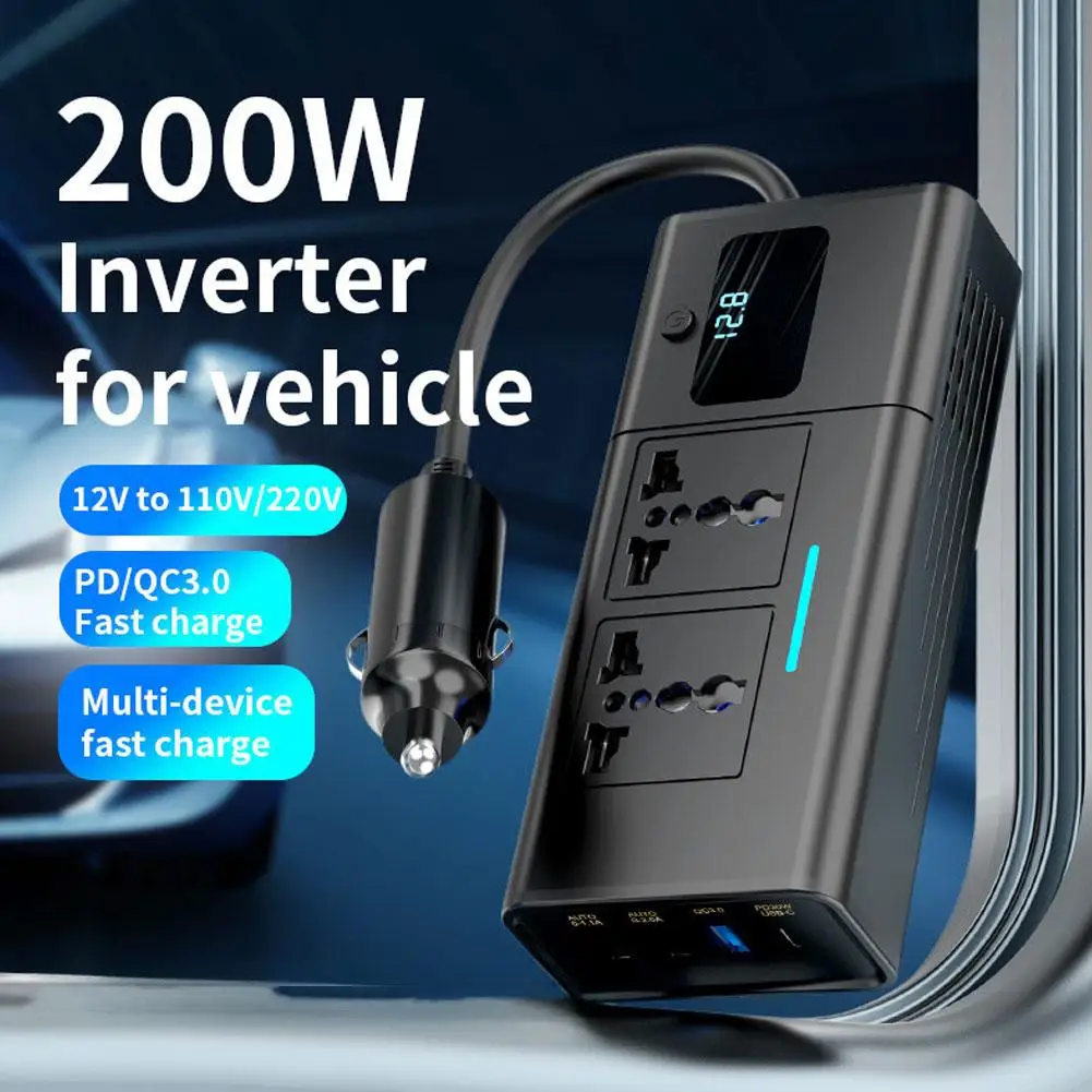 سيارة 220 فولت العاكس 12 إلى 220 الجهد محول طاقة 200 واط ل 12 فولت المركبات ولاعة السجائر محول الطاقة مقبس عالمي