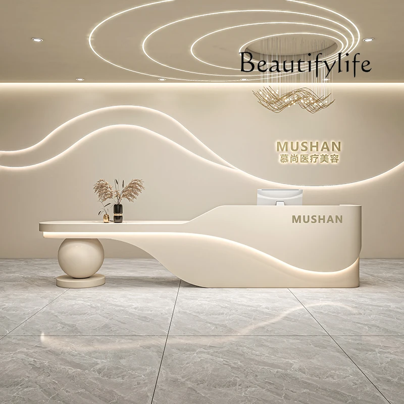 

R Beauty Luxury Reception Desks Executive Shelves Modern Aesthetic Desks Organizers Design Company Mostrador Trendy Furniture