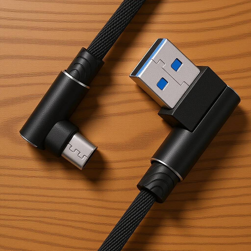 

1M 90 Degree Micro USB Charging Cable Reinforced Bend Resistant Cord for Daily Use Device Black