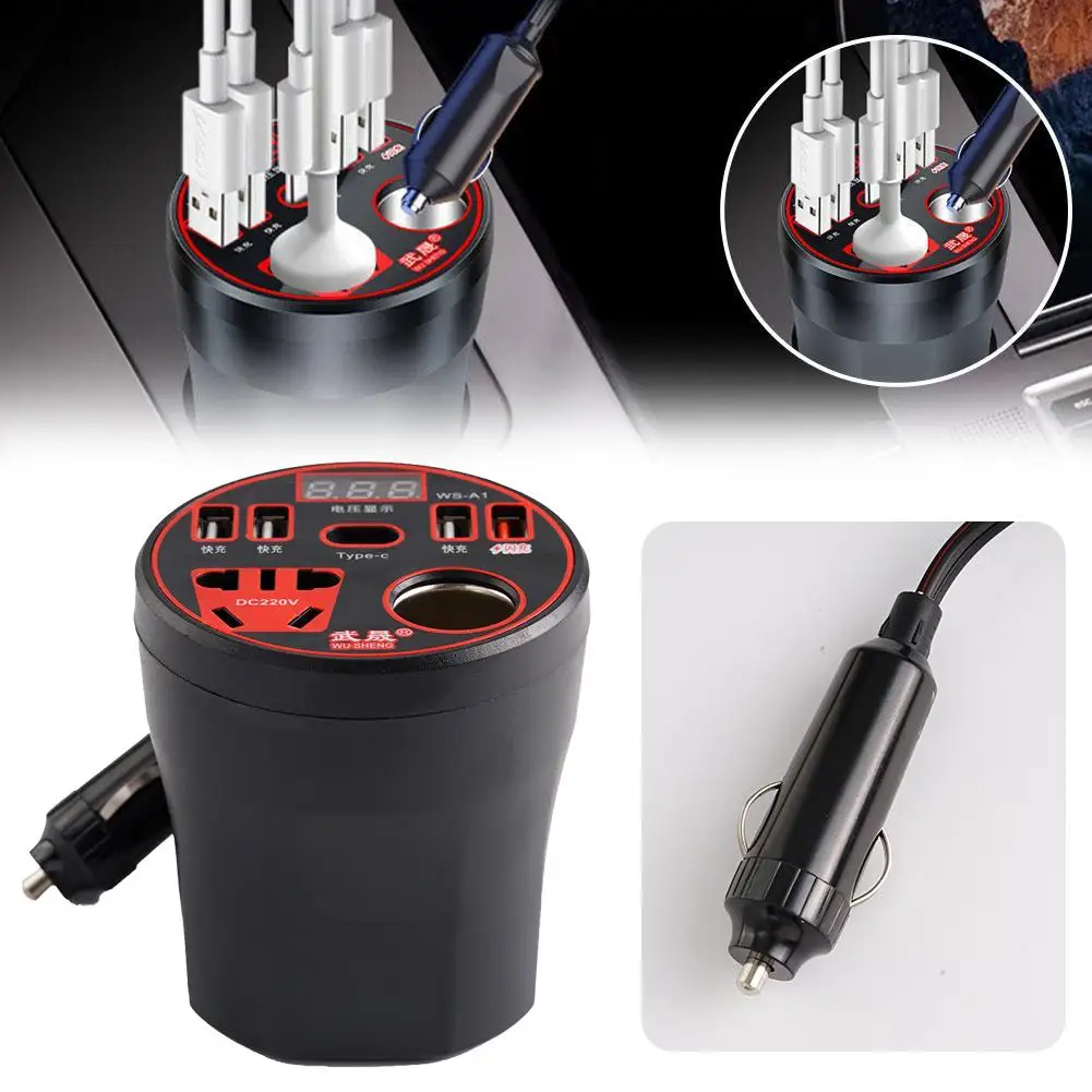 1pc inversor de potência do carro 24v 12v 220v 120w display led 12 3 portas v + v qc3.0 isqueiro automotivo 220 usb cigarro inversor f u6g3