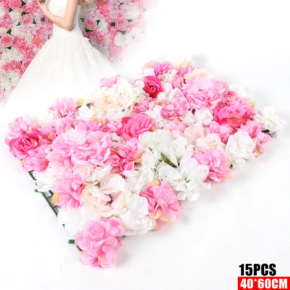 

15Pcs Silk Artificial Flower Wall Rose Panel wedding decoration Photography Venue Background