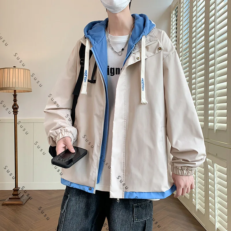 

Новинка 2025 года, искусственное пальто из двух предметов, мужская весенне-осенняя бейсбольная майка, весенне-осенняя куртка, куртка для пар, куртка с капюшоном для мальчиков