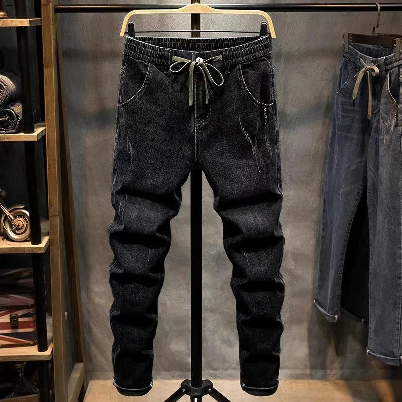 Lente Herfst Cargo Jeans Mannen Streetwear Denim Jogger Broek Mannen Baggy Harem Jean Broek Elastische Taille Slanke Rechte broek