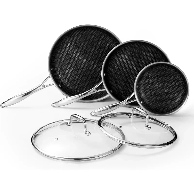 

Frying Pan Cookware Set with Glass Lids, Skillet with Stay-Cool Handles, Dishwasher&Oven Safe, PFOA Free Compatible