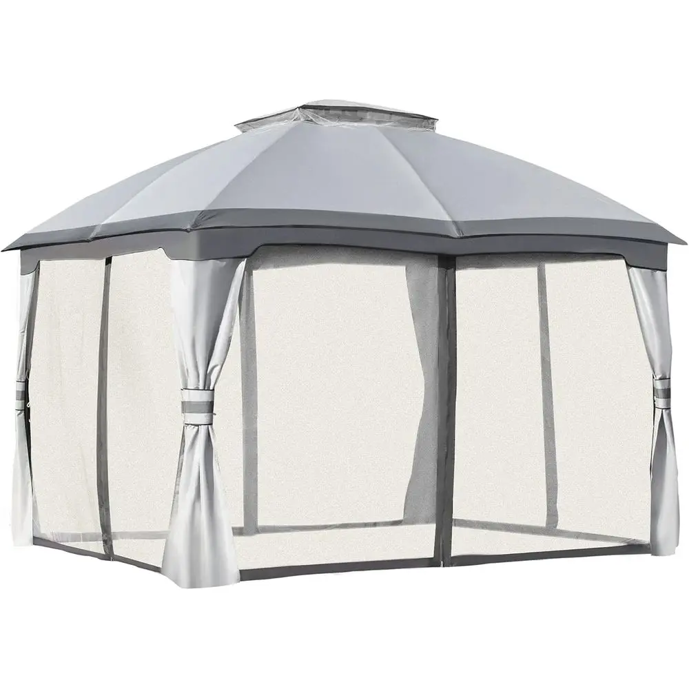 10' x 12' Outdoor Patio Gazebo with Double Vented Roof, Zippered Mesh Sides, Grey