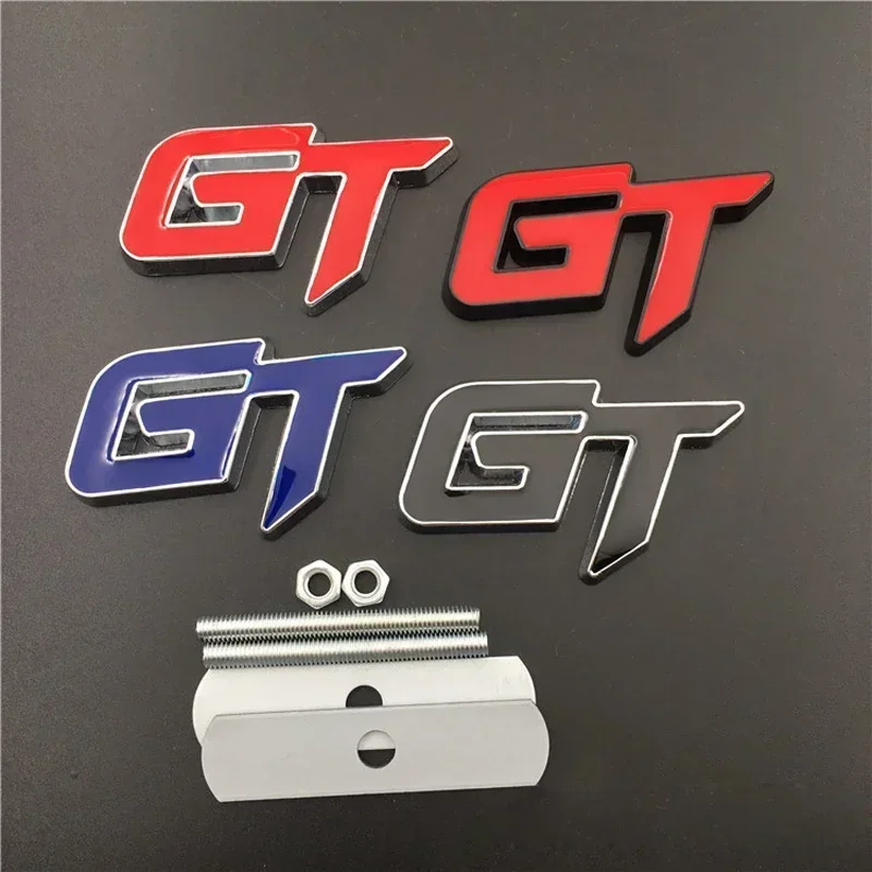 3D Metal GT Logo Letters Car Front Grill Rear Trunk Emblem Badge Sticker Decals For Ford Honda Toyota Audi Geely GT Accessories