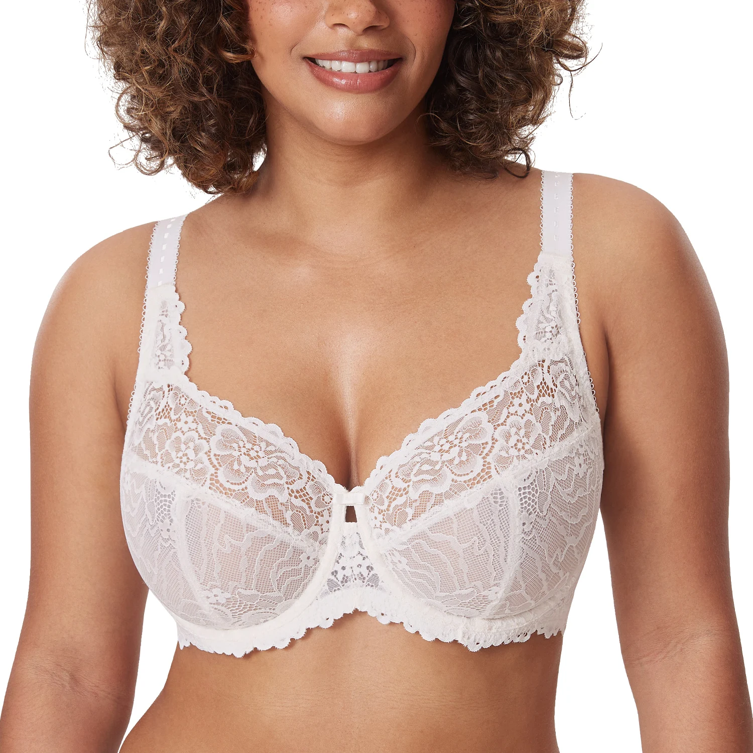 Women's Plus Size Lace Minimizer Bras Full Coverage Unlined Underwire Transparent Bra B-K Cups