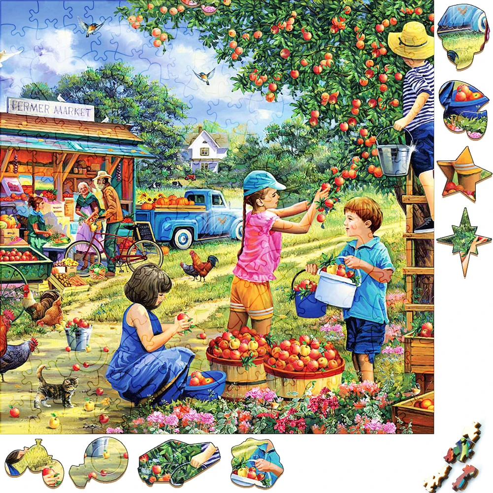 

Creative Wooden Puzzles Farm Orchard Harvest Irregular Shape Puzzle Board Set Decompression Puzzle Toys for Adults Family Games