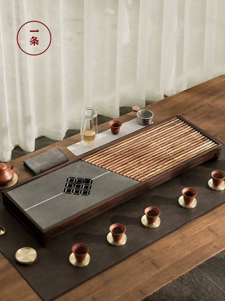 Ebony Tray, Solid Wood, Simple Household Kung Fu Set, Drawer-Style Rosewood Water Storage Table, Black Sandalwood Tea Tray