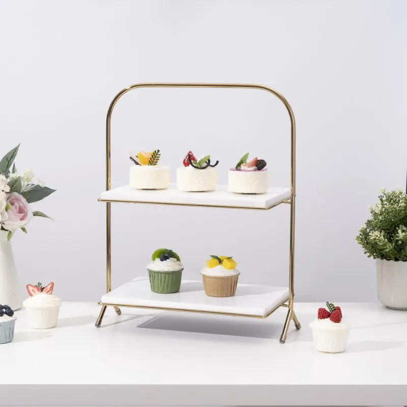 

Simple double-layer marble dessert table cake stand dessert display stand tray home handicraft ornament